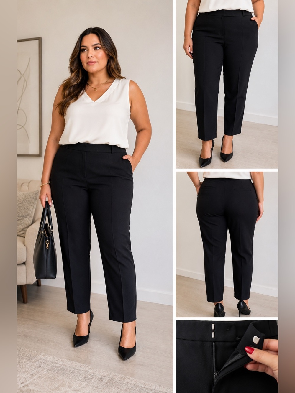 ELOQUII Black Stretch Ankle Dress Pants Size 14R | Pull-On Office Trousers